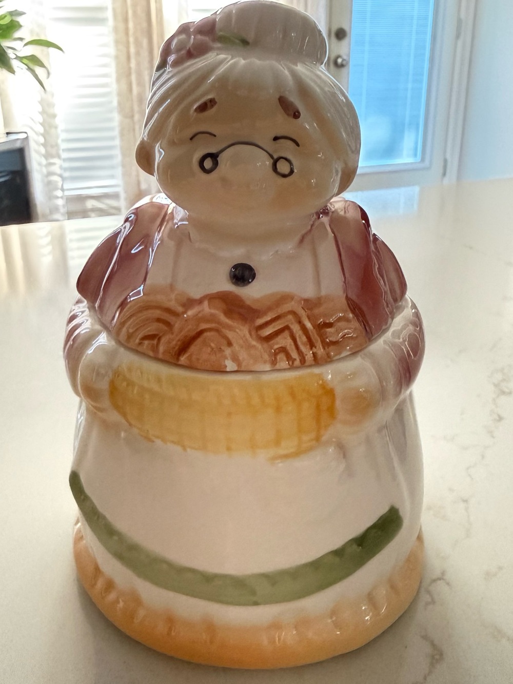 Vintage Ceramic Grandma Cookie Jar - Granny in Shawl with Glasses & Basket